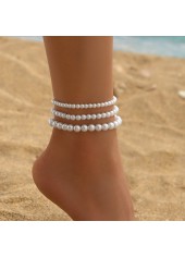 White Color Round Pearl Detail Anklets
