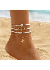 Golden Shell Alloy Beaded Anklet Set