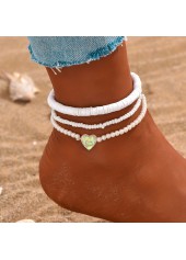 White Heart Polymer Clay Detail Anklets