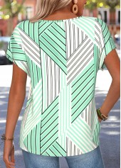 Green Geometric Print Short Sleeve Round Neck T Shirt | thumb picture 