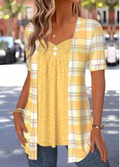 Yellow Plaid Curved Hem Fake Two Piece Twinset | thumb picture 