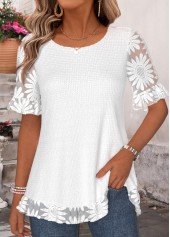 White Patchwork Short Sleeve Round Neck T Shirt | thumb picture 