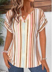 Multi Color Striped Tummy Coverage Short Sleeve T Shirt | thumb picture 