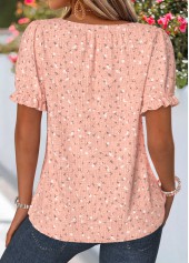 Dusty Pink Ditsy Floral Print Smocked Short Sleeve Blouse | thumb picture 