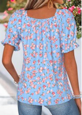 Light Blue Ditsy Floral Print Smocked Short Sleeve Blouse | thumb picture 