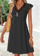 Black Polka Dot Short Shirred V Neck Dress | thumb picture 
