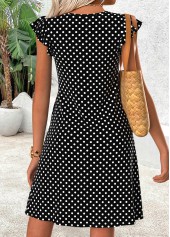 Black Polka Dot Short Shirred V Neck Dress | thumb picture 