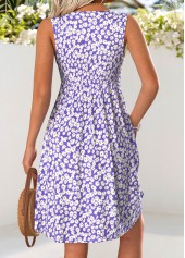 Purple Ditsy Floral Print Short Shirred Sleeveless Dress | thumb picture 