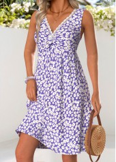 Purple Ditsy Floral Print Short Shirred Sleeveless Dress | thumb picture 