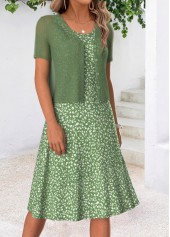 Green Ditsy Floral Print Tuck Stitch Dress and Cardigan | thumb picture 