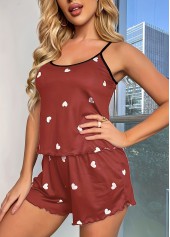 Terracotta Heart Print Strappy Lounge Top and Shorts