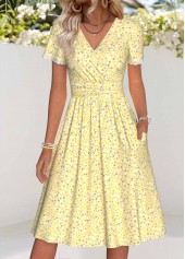 Light Yellow Ditsy Floral Print Double Side Pockets Dress | thumb picture 