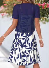 Navy Leaf Print Two-piece Short Sleeve Dress and Cardigan | thumb picture 
