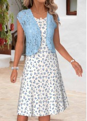 Light Blue Ditsy Floral Print Two-piece Dress and Cardigan | thumb picture 