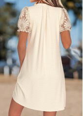 Beige Short Tuck Stitch V Neck Dress | thumb picture 