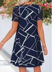 Navy Geometric Print Short Two-piece Dress and Cardigan | thumb picture 