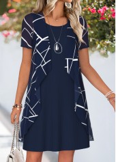 Navy Geometric Print Short Two-piece Dress and Cardigan | thumb picture 