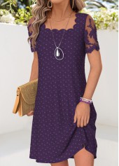 Purple Short Patchwork Square Neck Dress