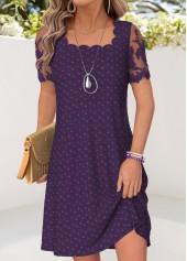 Purple Short Patchwork Square Neck Dress | thumb picture 