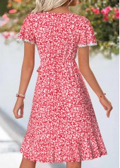 Red Ditsy Floral Print Short Surplice V Neck Dress | thumb picture 