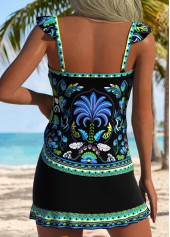 Black Mid Waisted Tropical Plants Print Tankini Set | thumb picture 