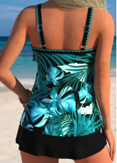 Black Mid Waisted Leaf Print Tankini Set | thumb picture 