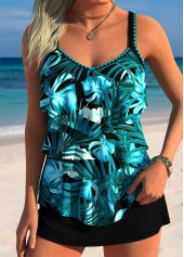 Black Mid Waisted Leaf Print Tankini Set | thumb picture 