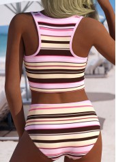 Pink Mid Waisted Multi Stripe Print Bikini Set | thumb picture 