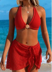 Red Mid Waisted Patchwork Floral Print Bikini Set | thumb picture 