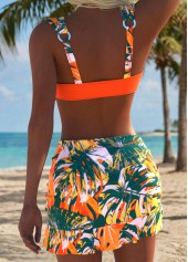Orange Mid Waisted Three-piece Leaf Print Bikini Set | thumb picture 