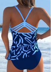 Navy Mid Waisted Tummy Coverage Geometric Print Tankini Set | thumb picture 