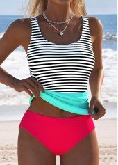 Coral Mid Waisted Two-piece Striped Tankini Set | thumb picture 
