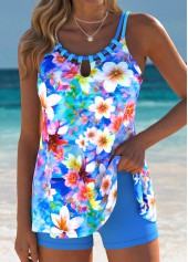 Blue Mid Waisted Lace Up Floral Print Tankini Set | thumb picture 