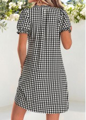 Black Plaid Short Tuck Stitch V Neck Dress | thumb picture 