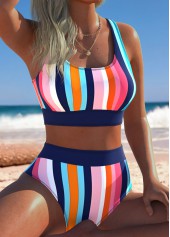 Multi Color Mid Waisted Pull On Striped Bikini Set | thumb picture 