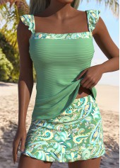 Sage Green Mid Waisted Paisley Print Tankini Set