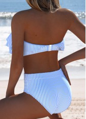 Light Blue High Waisted Ruffle Striped Bikini Set | thumb picture 