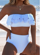 Light Blue High Waisted Ruffle Striped Bikini Set | thumb picture 