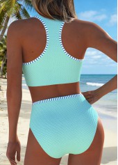 Cyan High Waisted Patchwork Striped Bikini Set | thumb picture 