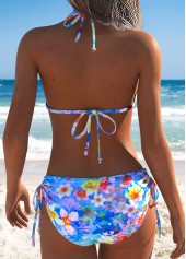 Blue Mid Waisted Two-piece Floral Print Bikini Set | thumb picture 