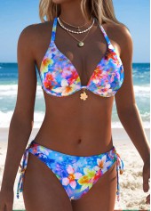 Blue Mid Waisted Two-piece Floral Print Bikini Set | thumb picture 