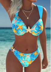 Cyan Mid Waisted Three-piece Marine Life Print Bikini Set | thumb picture 