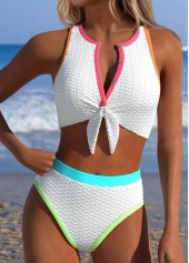 White Mid Waisted Bowknot Bikini Set