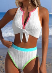 White Mid Waisted Bowknot Bikini Set | thumb picture 