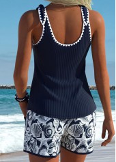 Navy Mid Waisted Bowknot Marine Life Print Tankini Set | thumb picture 