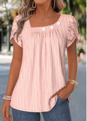 Dusty Pink Asymmetry Short Sleeve Blouse