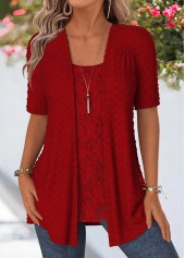 Red Short Sleeve Fake Two Piece Twinset