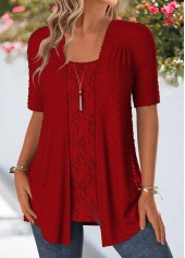 Red Short Sleeve Fake Two Piece Twinset | thumb picture 