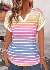 Multi Color Striped Tummy Coverage Short Sleeve T Shirt | thumb picture 