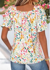 Multi Color Ditsy Floral Print Smocked Short Sleeve Blouse | thumb picture 